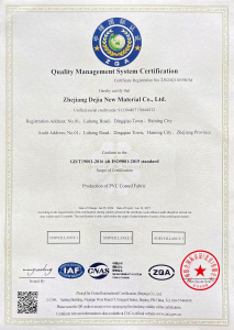ZHEJIANG DEJIA NEW MATERIAL ISO9001 CERTIFICATE